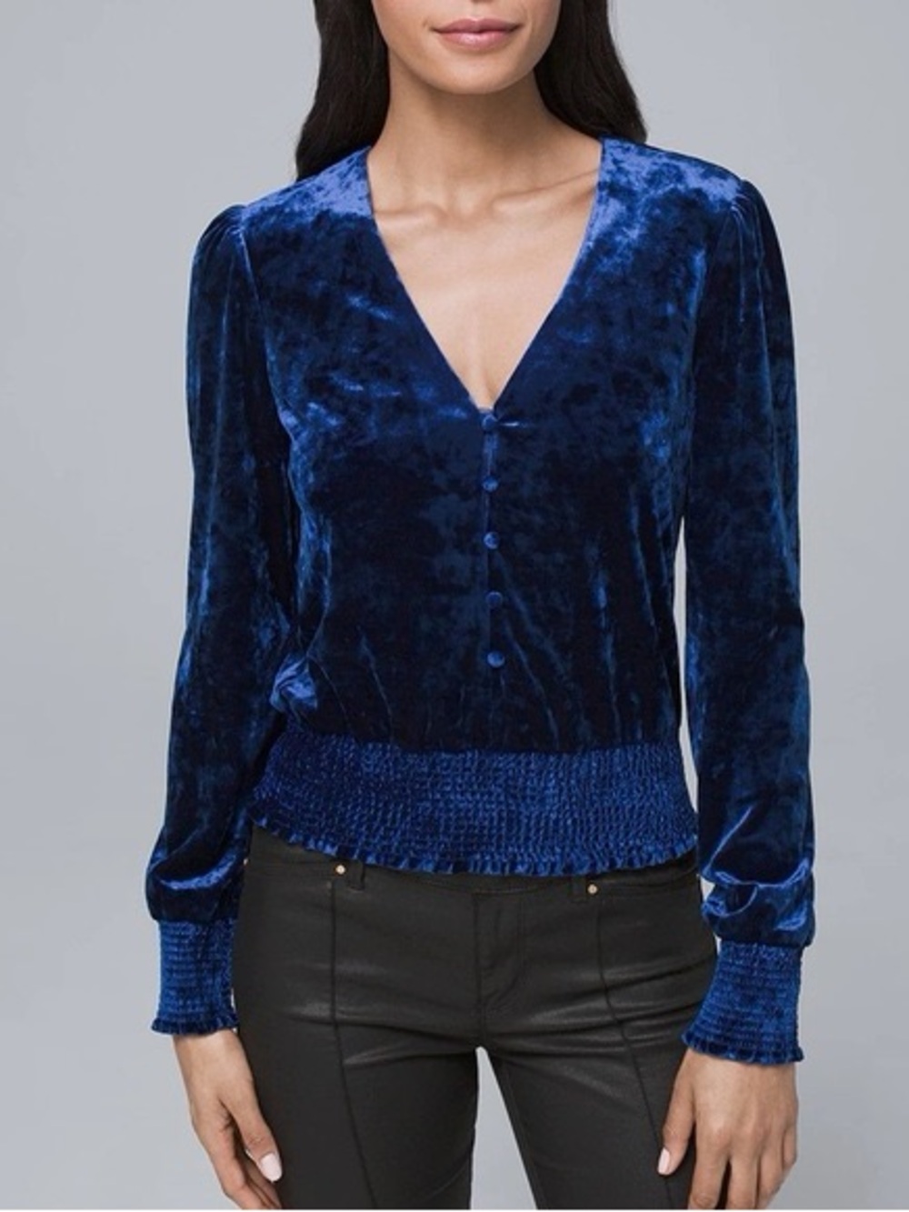 White House Black Market Crushed Velvet Blouse Top Royal Blue